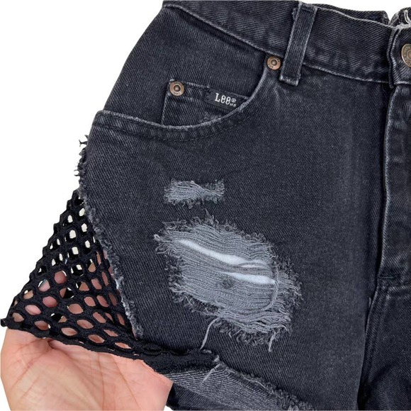 Furst of a Kind Distressed Lee Vintage Cutoff Shorts with Black Mesh Size 25 - Picture 5 of 11